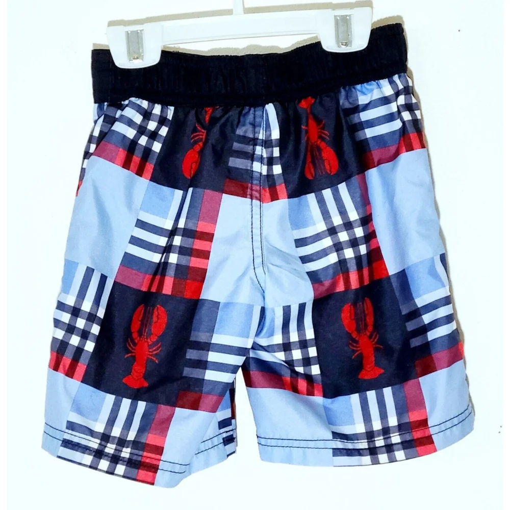 GYMBOREE Blue Plaid Lobster Swim Trunks Shorts Toddler Boys Sz 2T